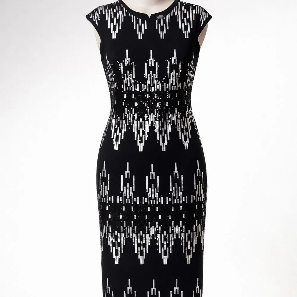 Vince Camuto sequin Black and White Midi Dress